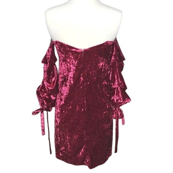 AO Wine Crushed Velvet Loose Off Shoulder Dress Size Small NWT - Picture 7 of 8